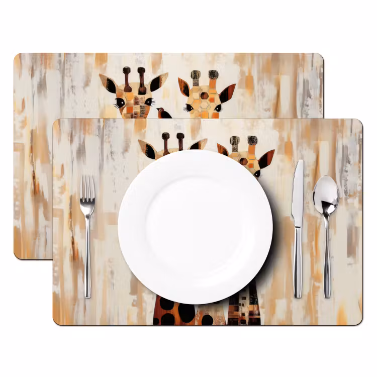 Giraffen - Cartoon - Crème Placemat vinyl groot -zzsfeer2_Kitchenyeah-website