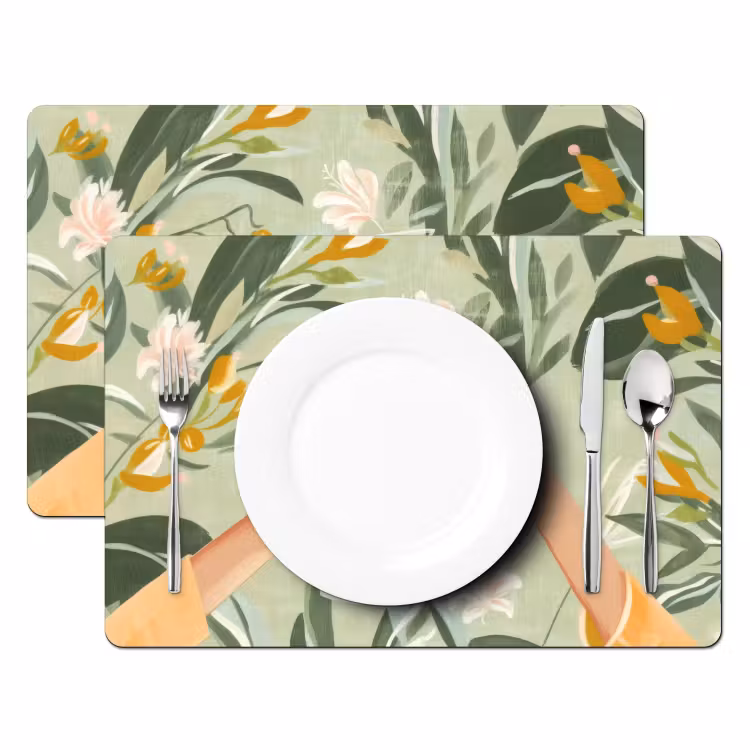 Glazen - Proosten - Bladeren - Groen Placemat vinyl groot -zzsfeer2_Kitchenyeah-website