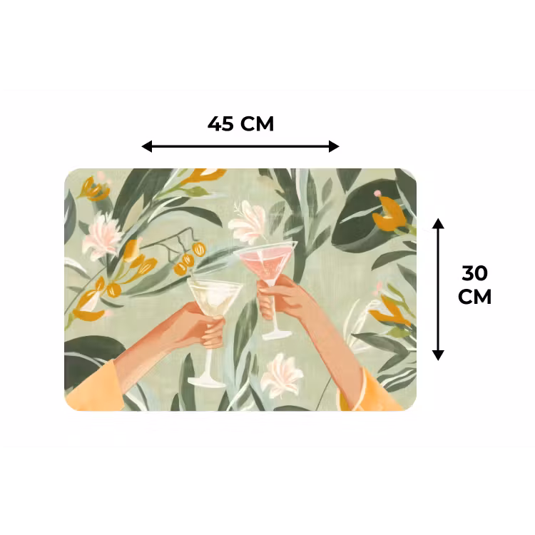 Glazen - Proosten - Bladeren - Groen Placemat vinyl groot -specs