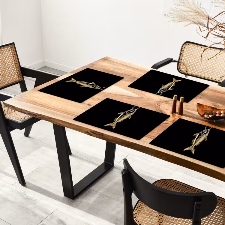 Goud - Vis - Haak - Zwart Placemat vinyl groot -zzsfeer4_Kitchenyeah-website
