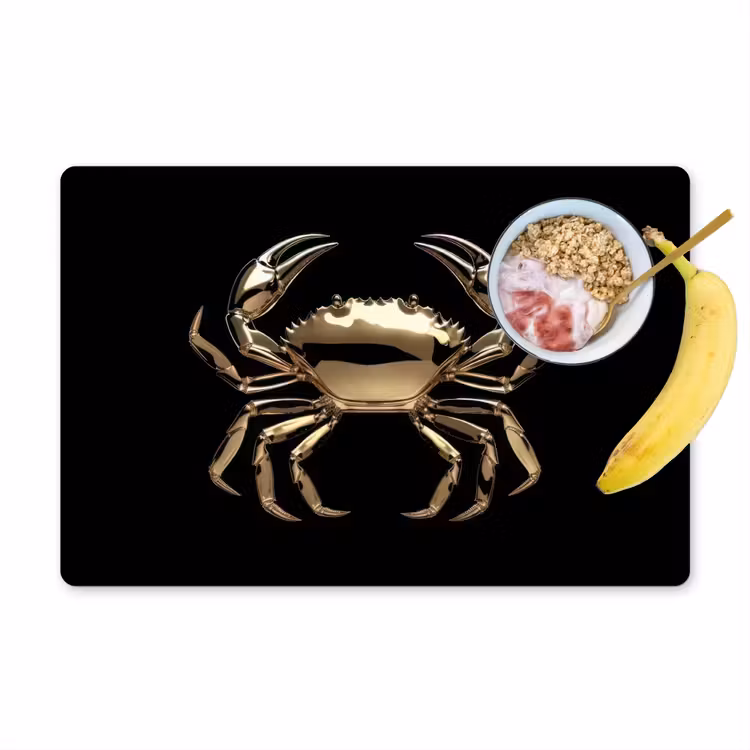 Goud - Krab - Dieren - Zwart Placemat vinyl groot -zzzproduct_Kitchenyeah-website