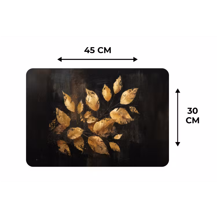 Gouden Bladeren op Donkere Achtergrond Placemat vinyl groot -specs