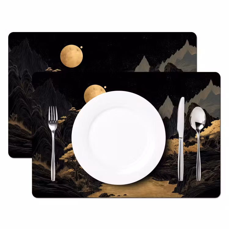 Gouden rivier - Bergen - Maan - Sterrenhemel Placemat vinyl groot -zzsfeer2_Kitchenyeah-website