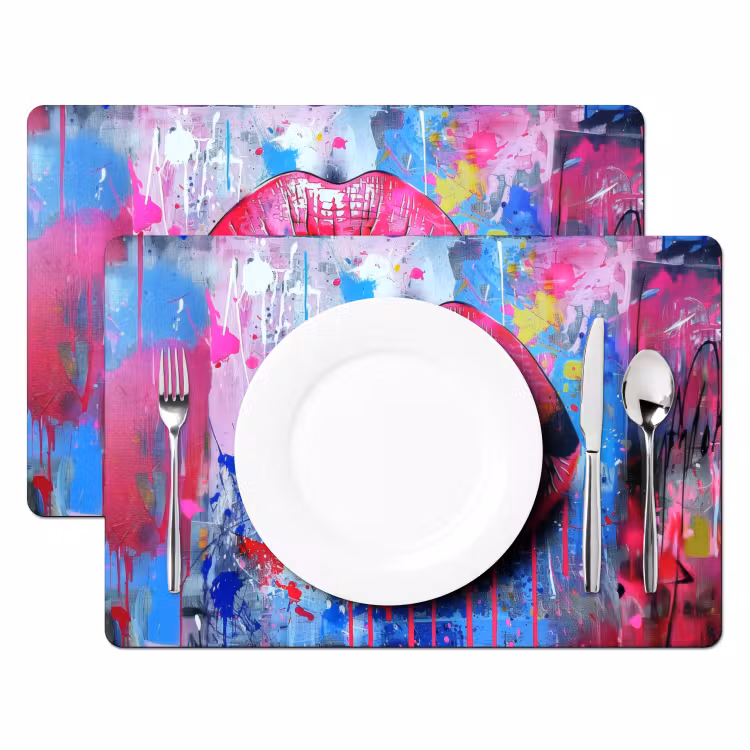 Graffiti - Lippen - Felroze - Geschilderd Placemat vinyl groot -zzsfeer2_Kitchenyeah-website
