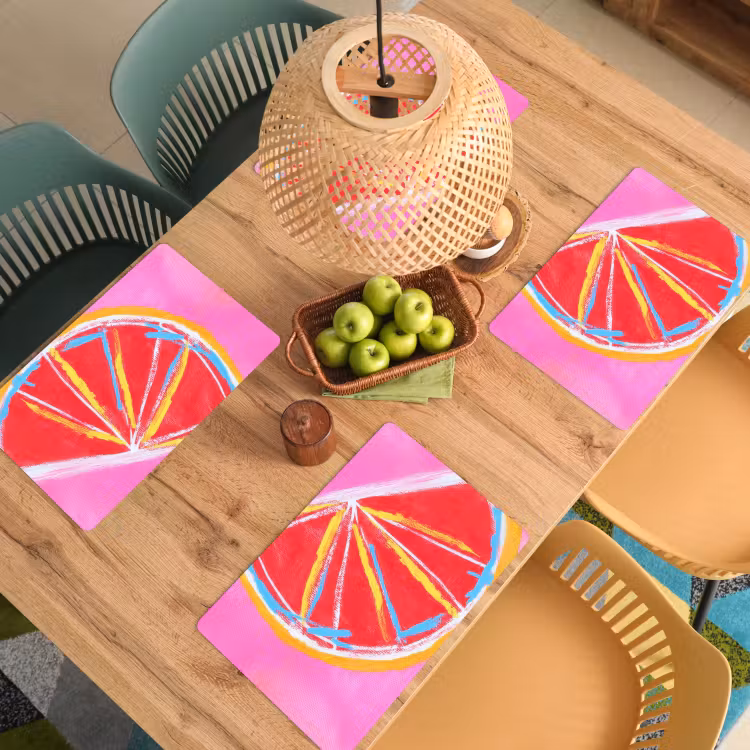 Grapefruit - Geschilderd - Roze - Strepen Placemat vinyl groot -zzsfeer5_Kitchenyeah-website