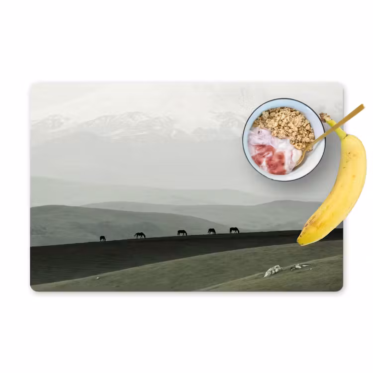 Grijs - Berg - Paarden Placemat vinyl groot -zzzproduct_Kitchenyeah-website