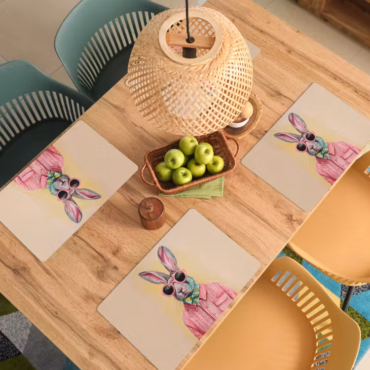 Grijs - Konijn - Blouse - Strik Placemat vinyl groot -zzsfeer5_Kitchenyeah-website