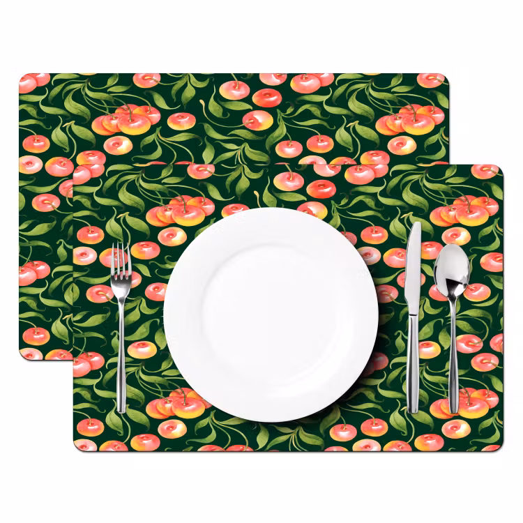 Groen - Rood - Kersen - Bladeren Placemat vinyl groot 368 -zzsfeer2_Kitchenyeah-website