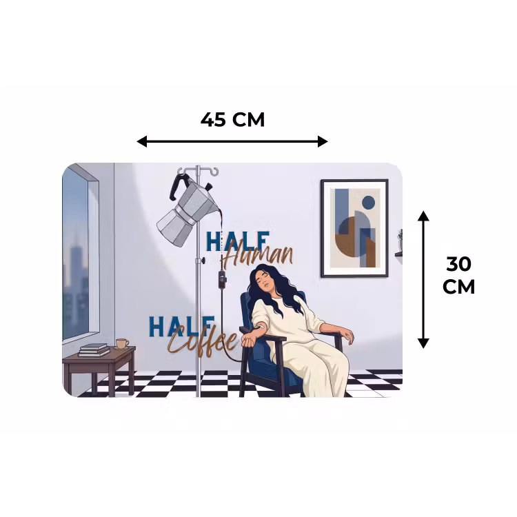 Half human, Half Coffee - Infuus - Koffie Placemat vinyl groot -specs