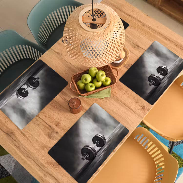 Halter - Gewichten - Zwart Placemat vinyl groot -zzsfeer5_Kitchenyeah-website