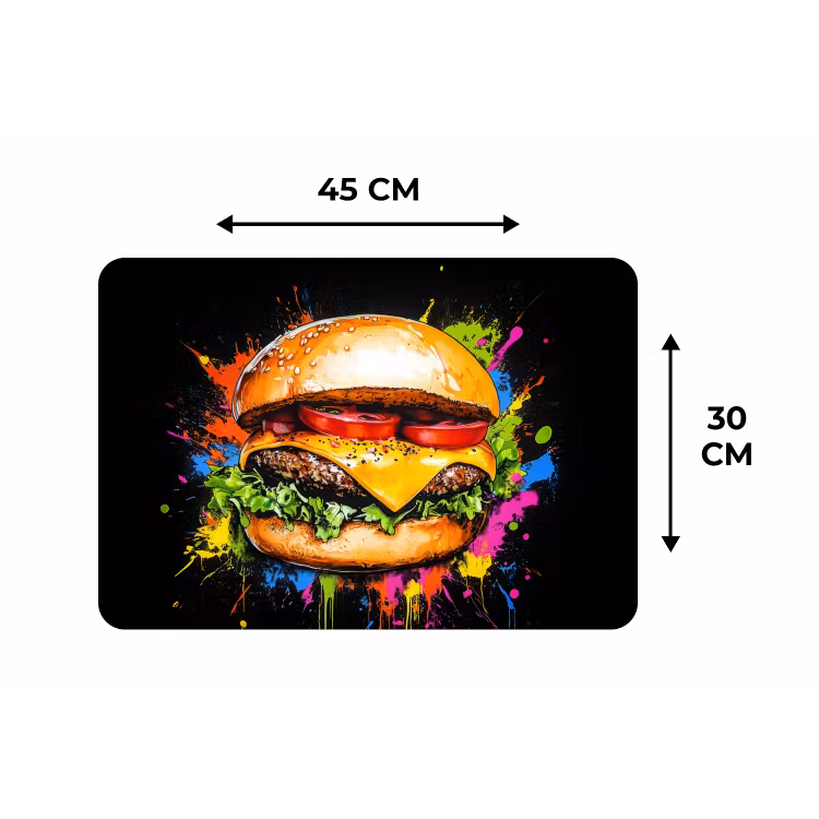 Hamburger - Graffiti - Verf - Kleurrijk - Eten - Abstract Placemat vinyl groot -specs