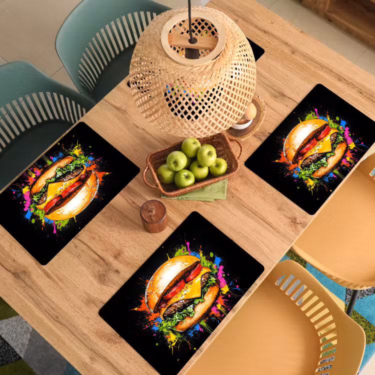 Hamburger - Graffiti - Verf - Kleurrijk - Eten - Abstract Placemat vinyl groot -zzsfeer5_Kitchenyeah-website