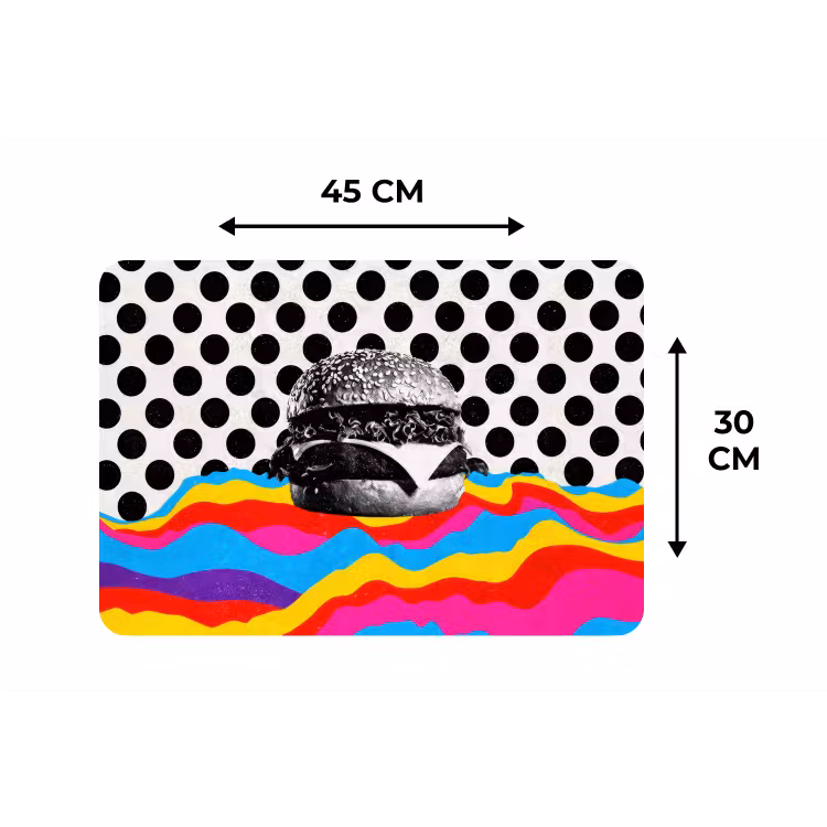 Hamburger - Stippen - Golven - Kleuren Placemat vinyl groot -specs