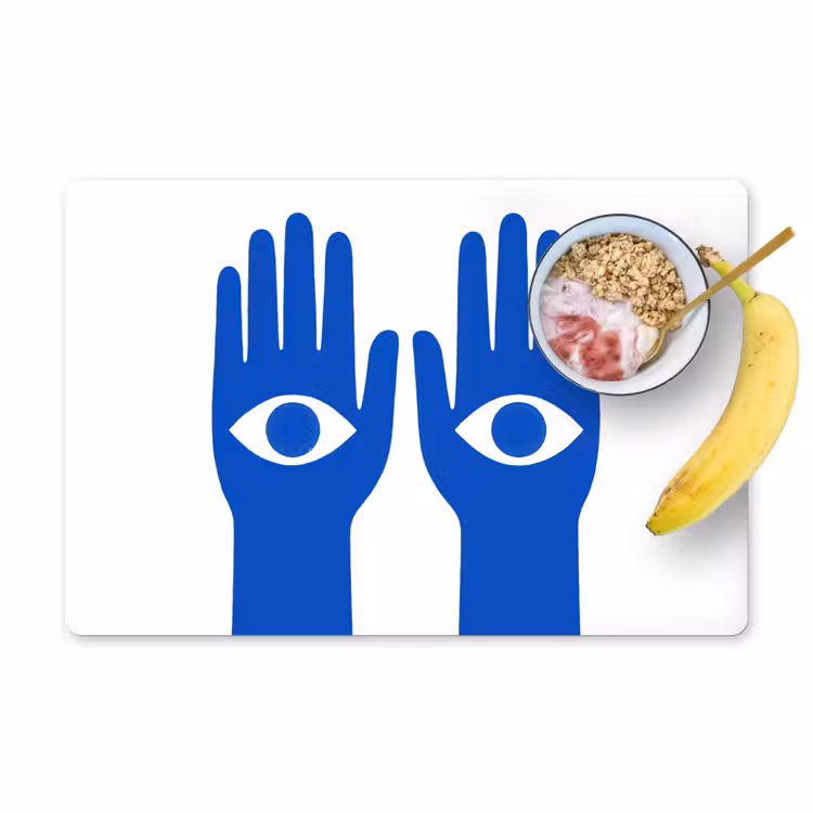 Handen - Twee - Ogen - Blauw Placemat vinyl groot -zzzproduct_Kitchenyeah-website