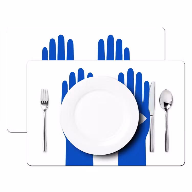 Handen - Twee - Ogen - Blauw Placemat vinyl groot -zzsfeer2_Kitchenyeah-website