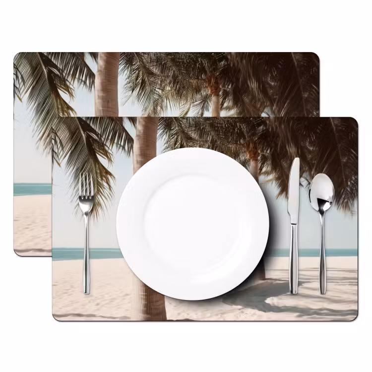Hangmat - Palmbomen - Strand - Zee Placemat vinyl groot -zzsfeer2_Kitchenyeah-website