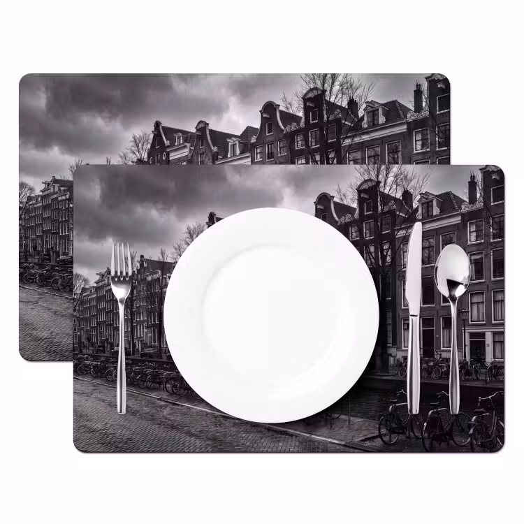 Huis - Gracht - Amsterdam - Architectuur - Zwart-wit Placemat vinyl groot -zzsfeer2_Kitchenyeah-website
