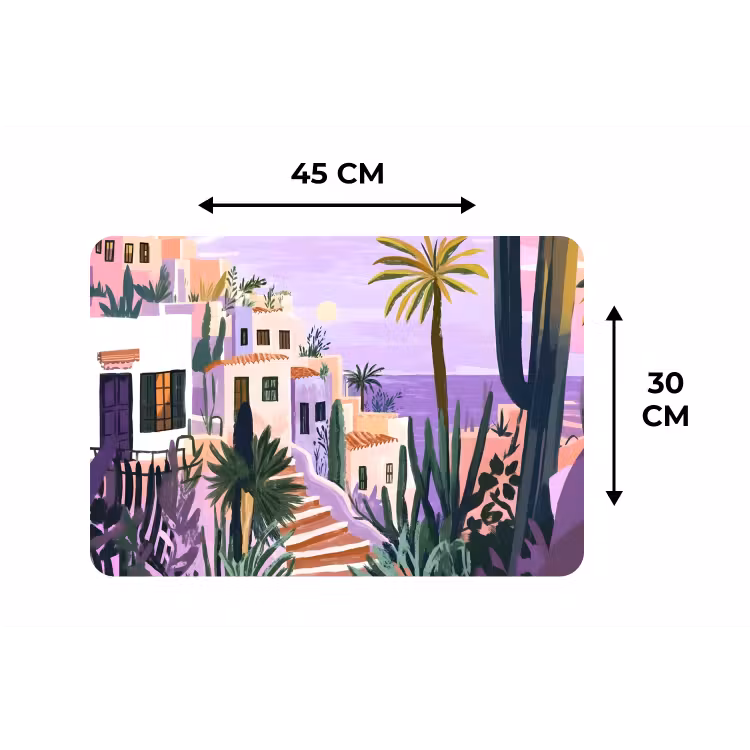 Huizen - Minimalistisch - Palmbomen - Kust Placemat vinyl groot -specs