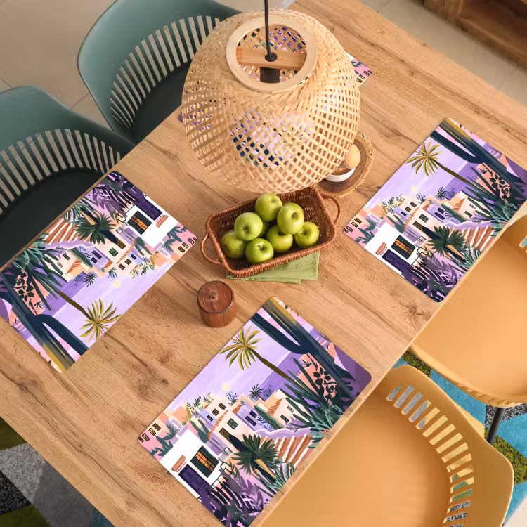 Huizen - Minimalistisch - Palmbomen - Kust Placemat vinyl groot -zzsfeer5_Kitchenyeah-website