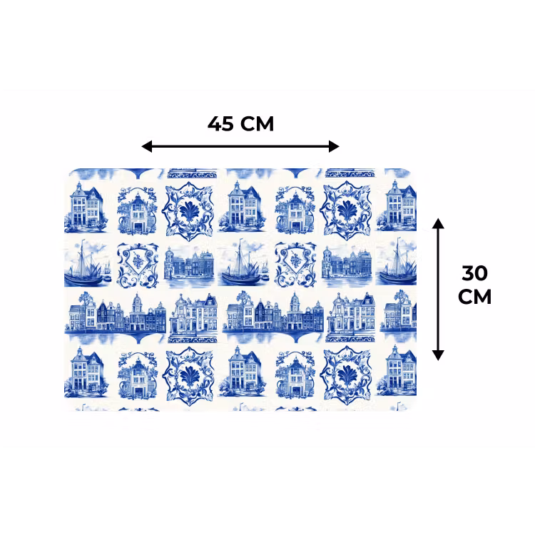 Huizen - Schepen - Blauw Placemat vinyl groot 368 -specs