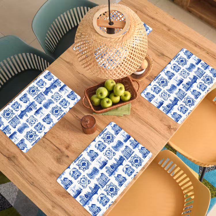 Huizen - Schepen - Blauw Placemat vinyl groot 368 -zzsfeer5_Kitchenyeah-website