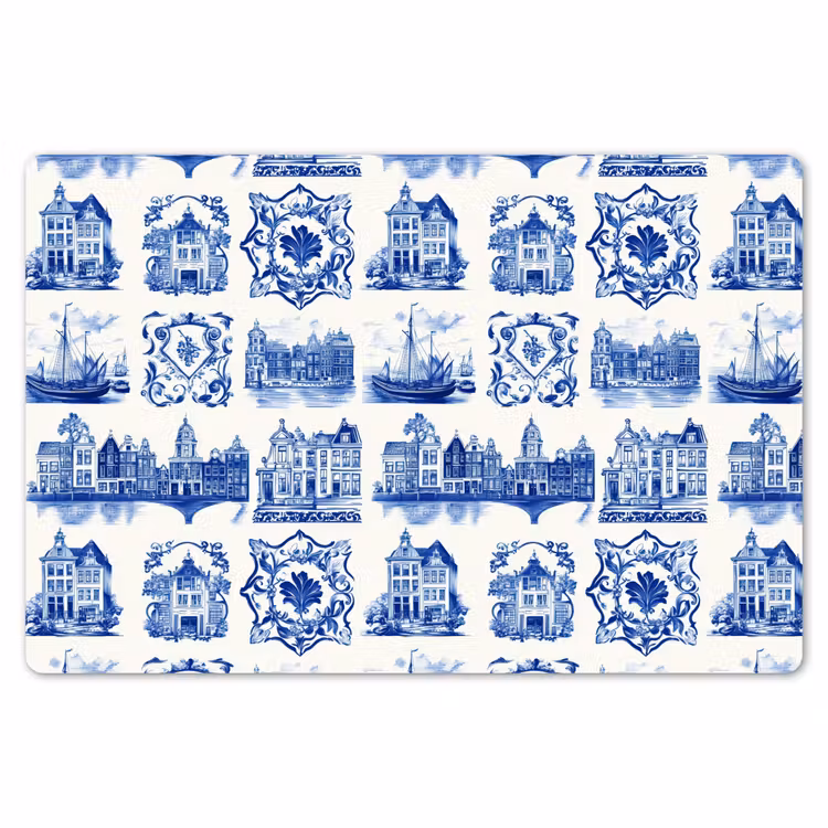 Huizen - Schepen - Blauw Placemat vinyl groot 368 -zzsfeer1_Kitchenyeah-website