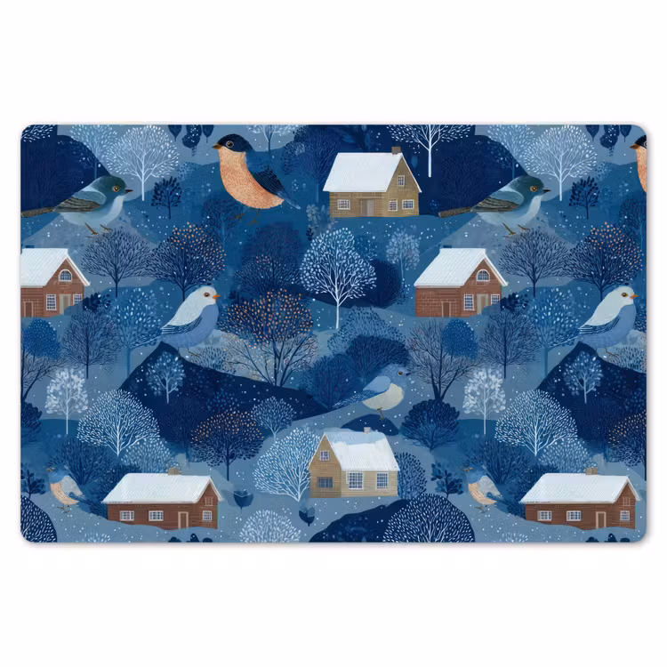 Huisjes - Vogels - Sneeuw - Winter - Blauw Placemat vinyl groot 368 -zzsfeer1_Kitchenyeah-website