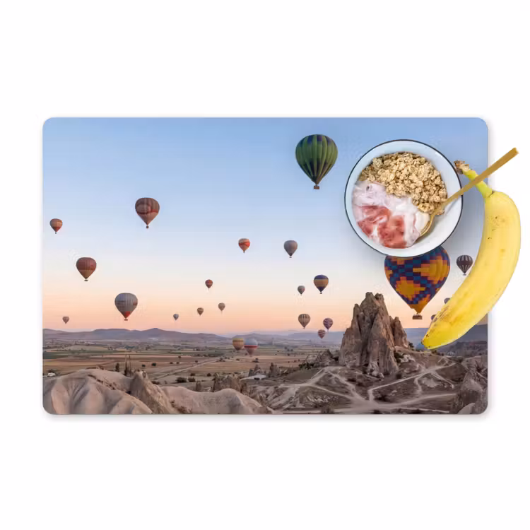 Luchtballonnen - Rotsen - Zonsopgang Placemat vinyl groot -zzzproduct_Kitchenyeah-website