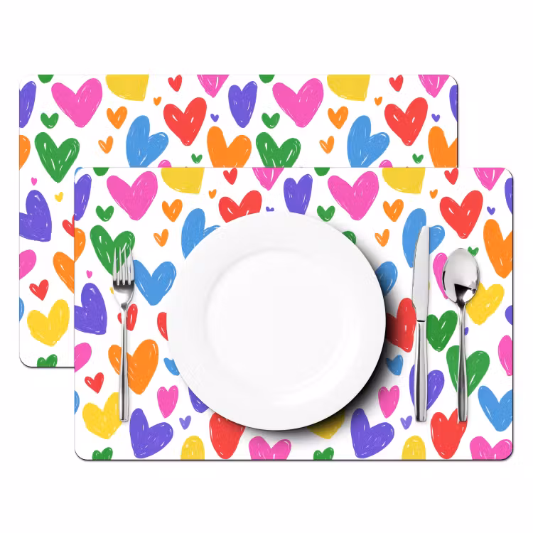 Hartjes - Patroon - Kleurrijk - Tekening Placemat vinyl groot -zzsfeer2_Kitchenyeah-website
