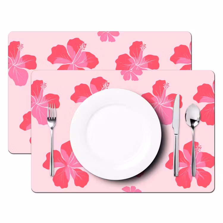 Hibiscus - Bloemen - Roze Placemat vinyl groot 368 -zzsfeer2_Kitchenyeah-website