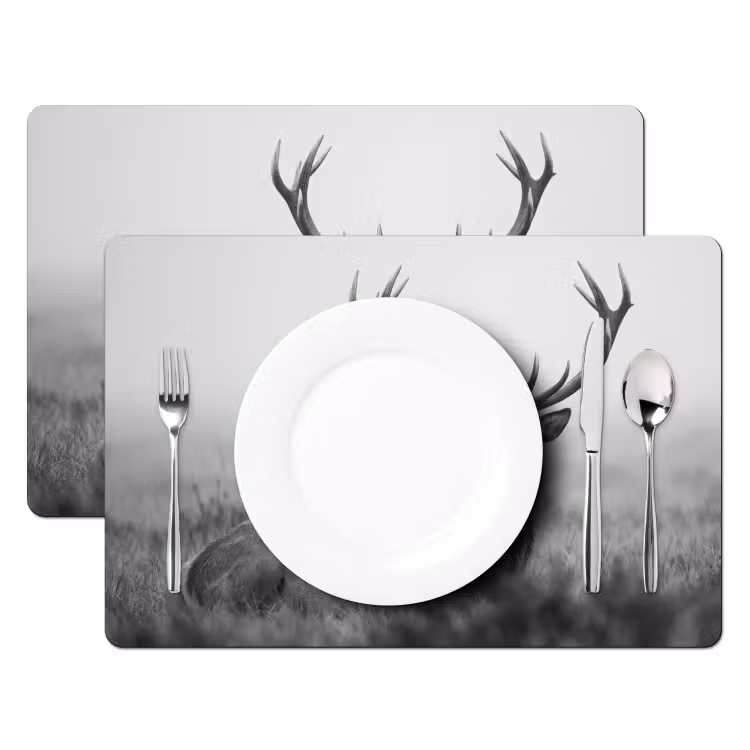 Hert - Mistig - Zwart - Wit Placemat vinyl groot -zzsfeer2_Kitchenyeah-website