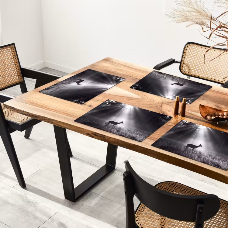 Hert - Bos - Zonnestralen - Zwart-wit - Natuur Placemat vinyl groot -zzsfeer4_Kitchenyeah-website