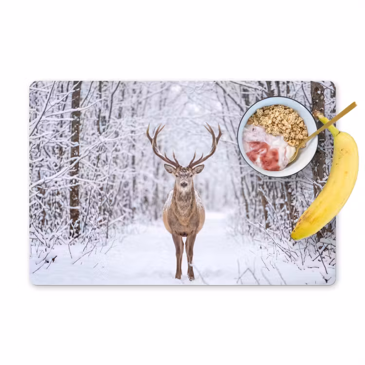Hert - Winter - Bos - Natuur - Wit Placemat vinyl groot -zzzproduct_Kitchenyeah-website