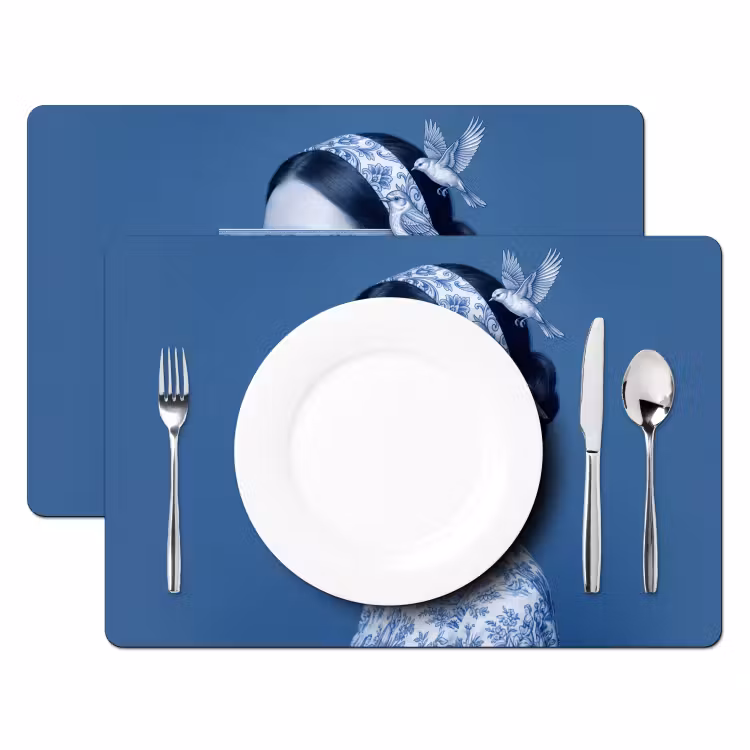 Portret - Klassiek - Wit - Blauw Placemat vinyl groot -zzsfeer2_Kitchenyeah-website
