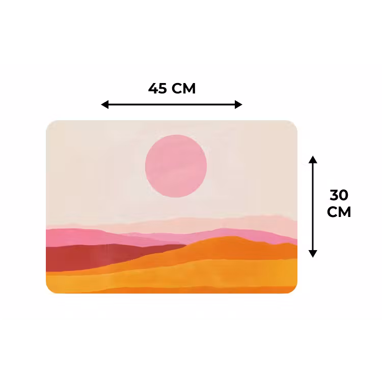 Heuvels - Oranje - Zon - Abstract Placemat vinyl groot -specs