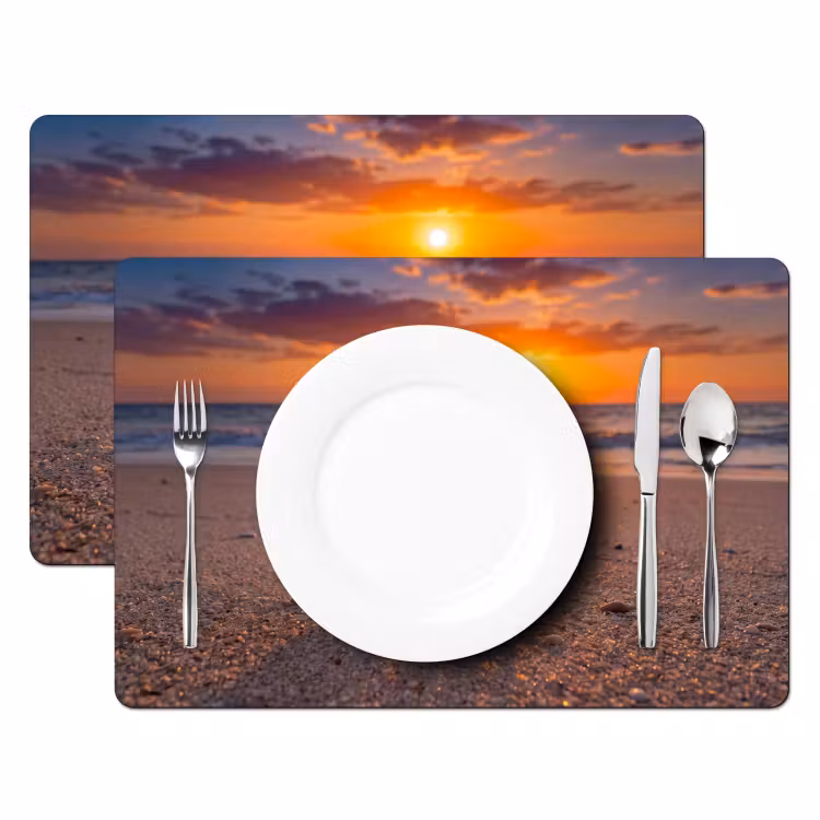 Kreeft - Strand - Natuur - Zonsondergang - Oranje Placemat vinyl groot -zzsfeer2_Kitchenyeah-website