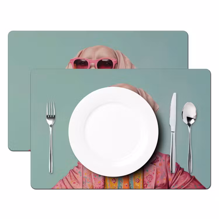 Hond - Overhemd - Bloemen - Bril Placemat vinyl groot -zzsfeer2_Kitchenyeah-website