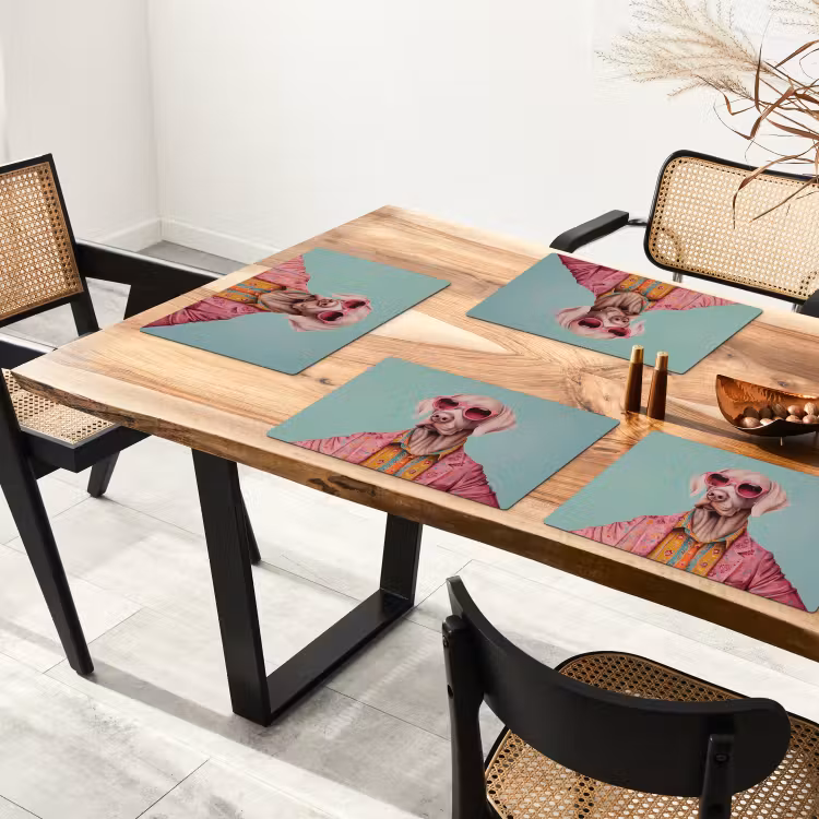 Hond - Overhemd - Bloemen - Bril Placemat vinyl groot -zzsfeer4_Kitchenyeah-website