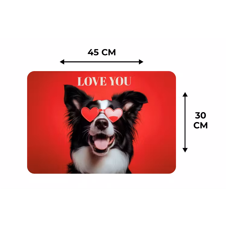 Hond - Hartjesbril - Loveyou - Rood Placemat vinyl groot -specs