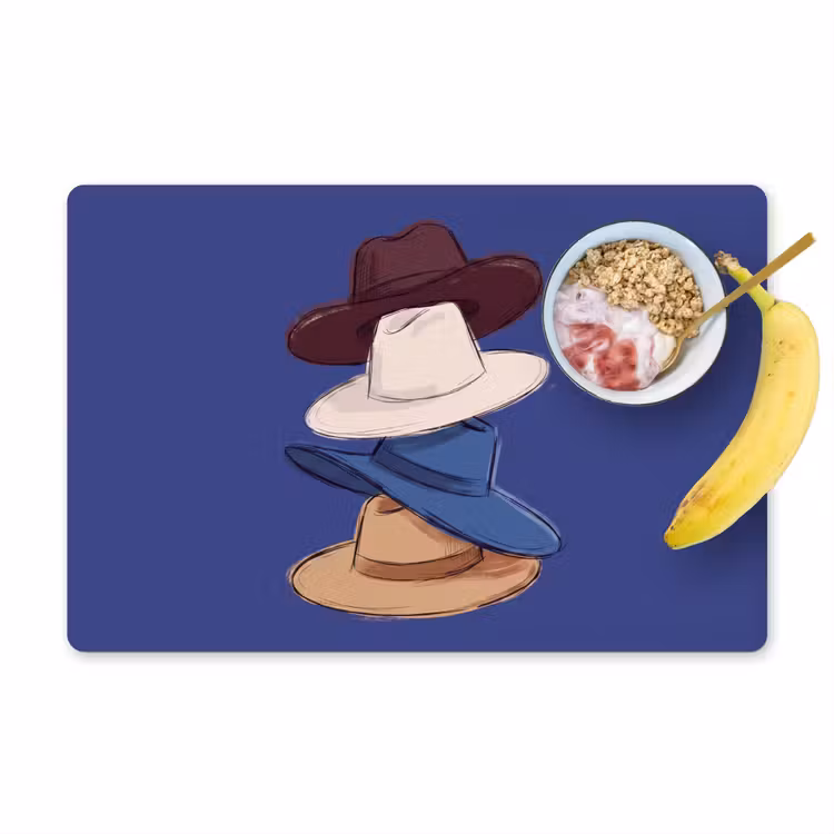 Hoeden - Gestapeld - Mode - Kleurrijk - Illustratie Placemat vinyl groot -zzzproduct_Kitchenyeah-website