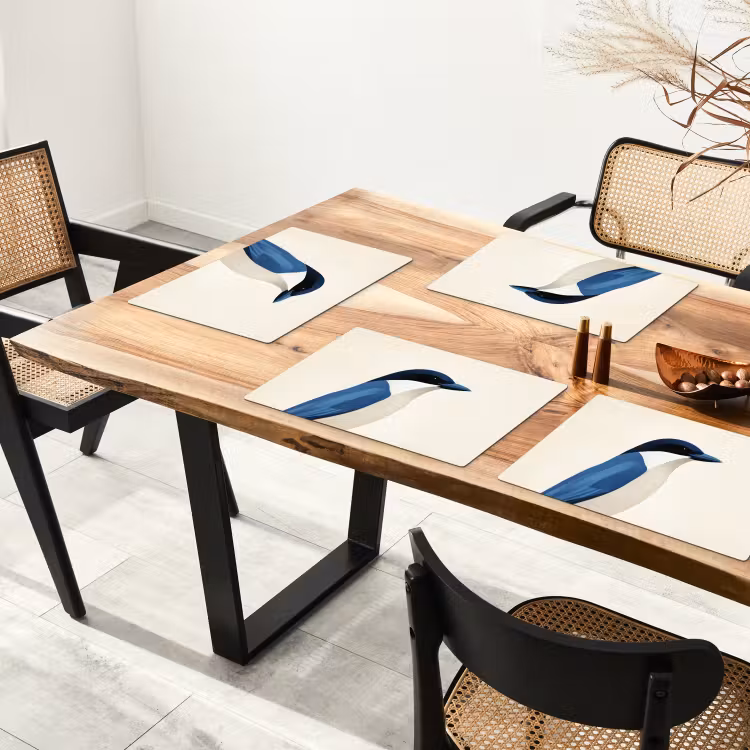 Illustratie - Blauw - Vogel Placemat vinyl groot -zzsfeer4_Kitchenyeah-website