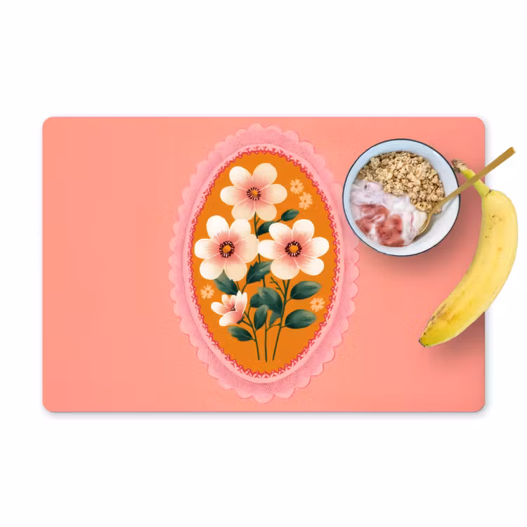 Illustratie - Bloemen - Rand - Roze Placemat vinyl groot -zzzproduct_Kitchenyeah-website