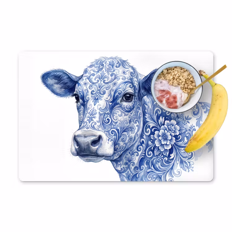 Illustratie - Koe - Blauw Placemat vinyl groot -zzzproduct_Kitchenyeah-website