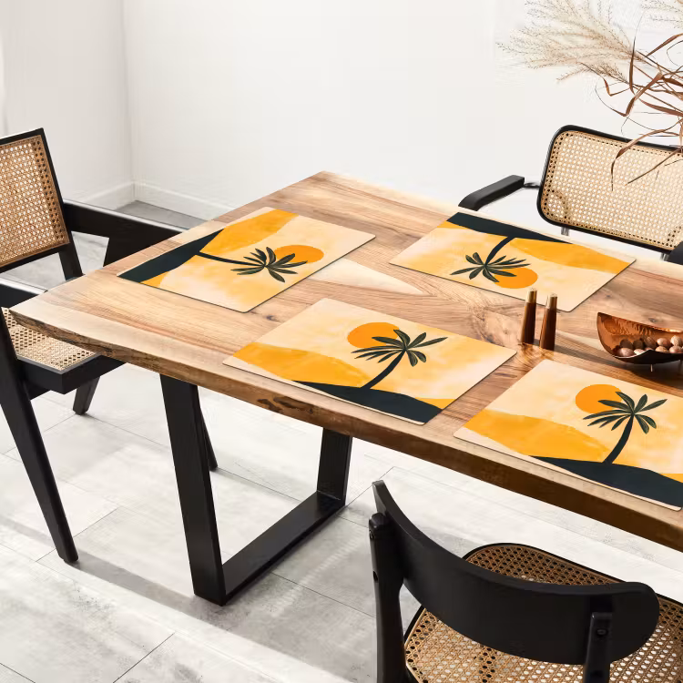 Illustratie - Palmboom - Zon - Heuvels Placemat vinyl groot -zzsfeer4_Kitchenyeah-website