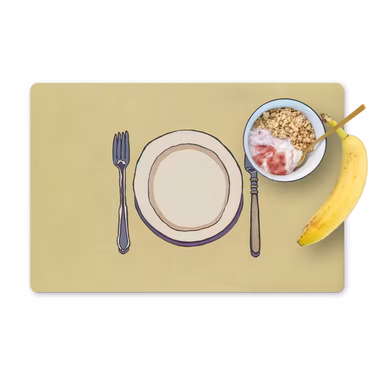 Illustratie - Bord - Bestek - Beige Placemat vinyl groot -zzzproduct_Kitchenyeah-website