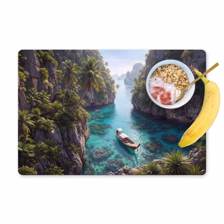 Eiland - Tropisch - Water - Palmbomen - Natuur Placemat vinyl groot -zzzproduct_Kitchenyeah-website