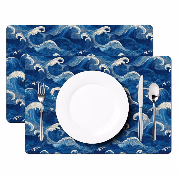 Japans - Oceaan - Golven - Blauw Placemat vinyl groot 368 -zzsfeer2_Kitchenyeah-website