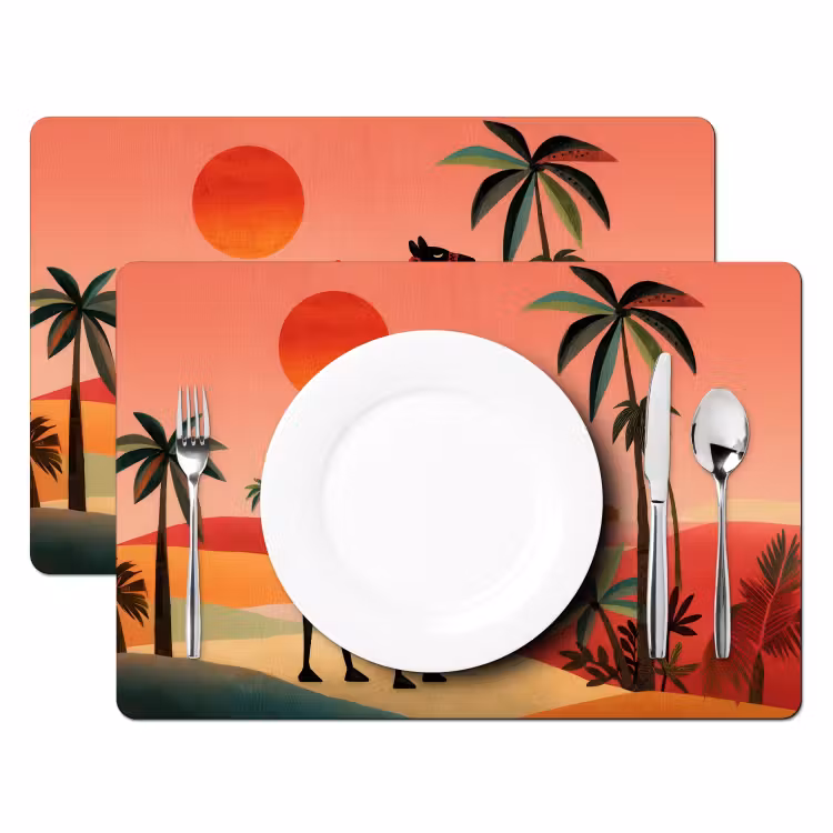 Kameel - Gekleurd tapijt - Duinen - Rode zon Placemat vinyl groot -zzsfeer2_Kitchenyeah-website