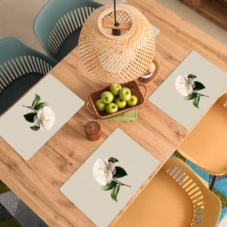 Cameliabloem - Wit - Groen Placemat vinyl groot -zzsfeer5_Kitchenyeah-website