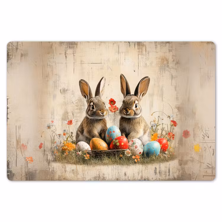 Konijnen - Bloemen - Eieren Placemat vinyl groot -zzsfeer1_Kitchenyeah-website
